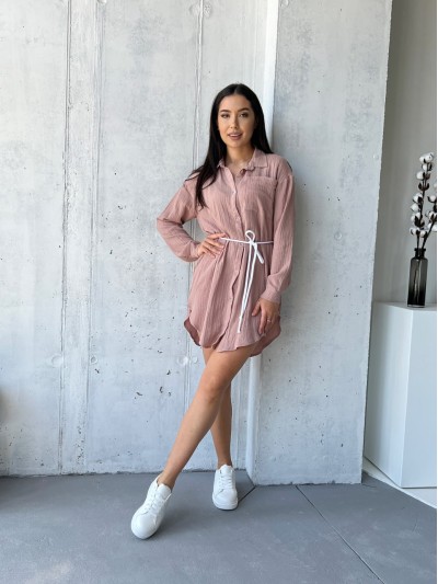 Муслиновое платье-рубашка кофейного цвета 32816