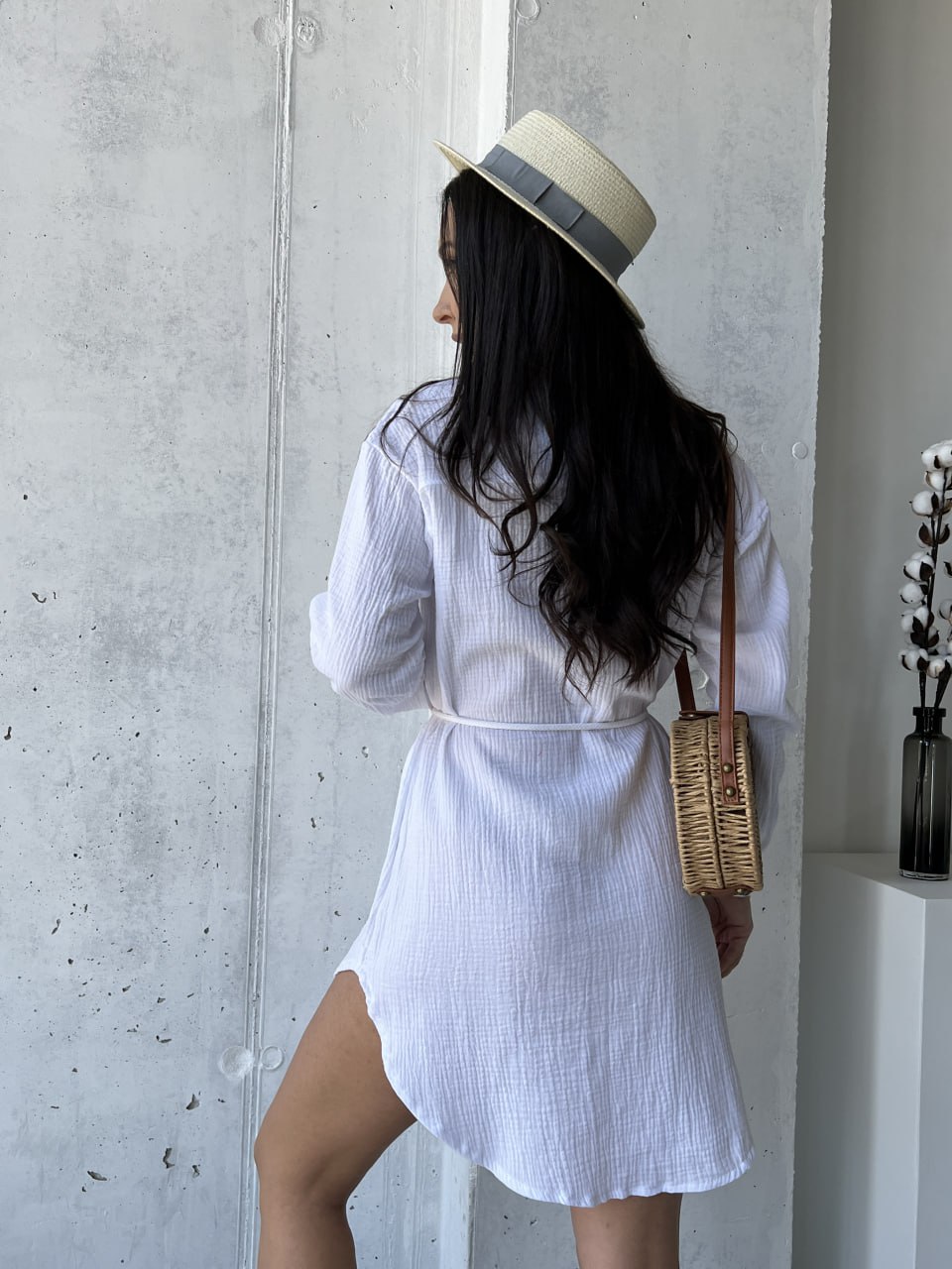 Муслиновое платье-рубашка молочного цвета 32815