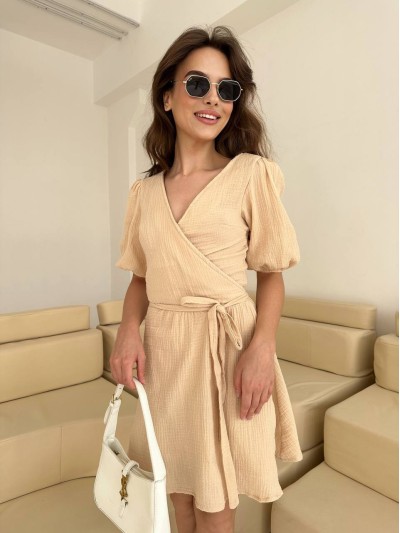 Муслиновый сарафан на запах бежевого цвета 33329