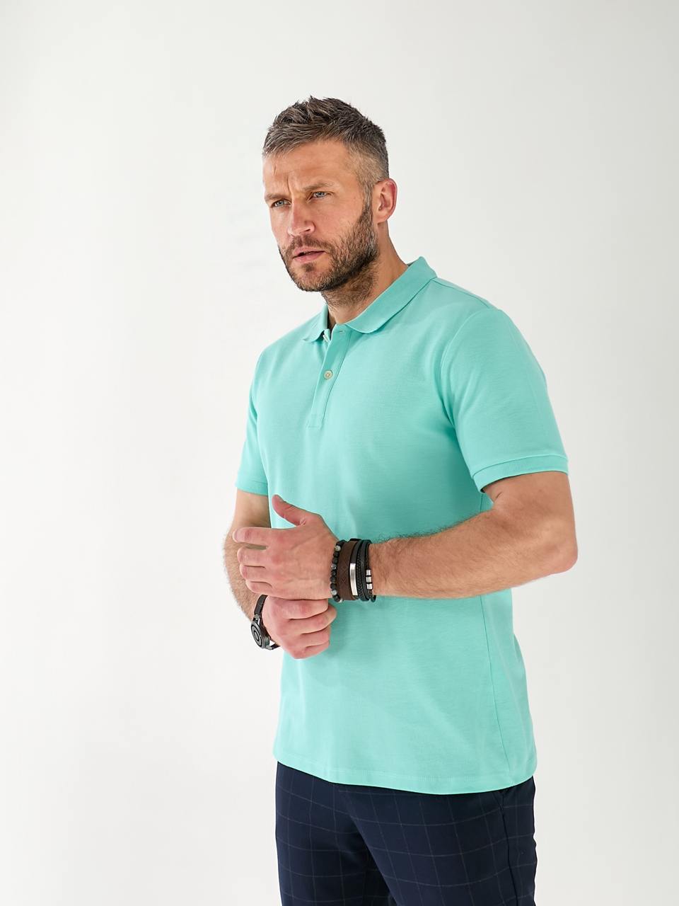 Чоловіча футболка-поло м'ятного кольору 33234