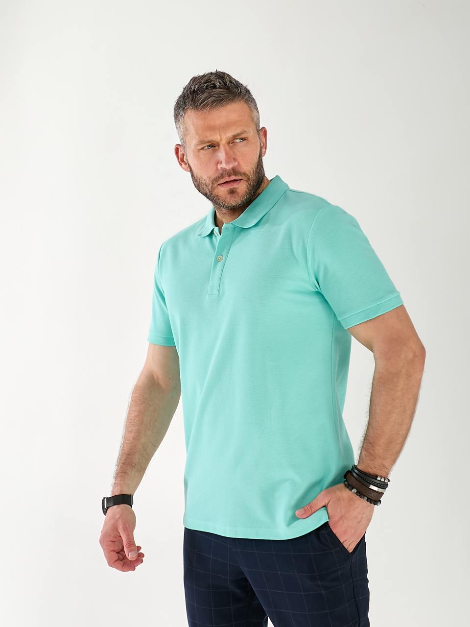 Чоловіча футболка-поло м'ятного кольору 33234
