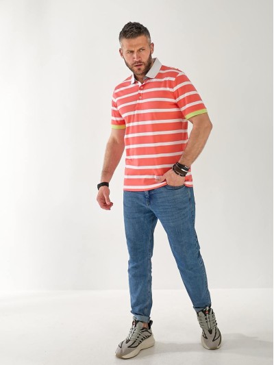 Чоловіча футболка поло в смужку помаранчевого кольору 33462