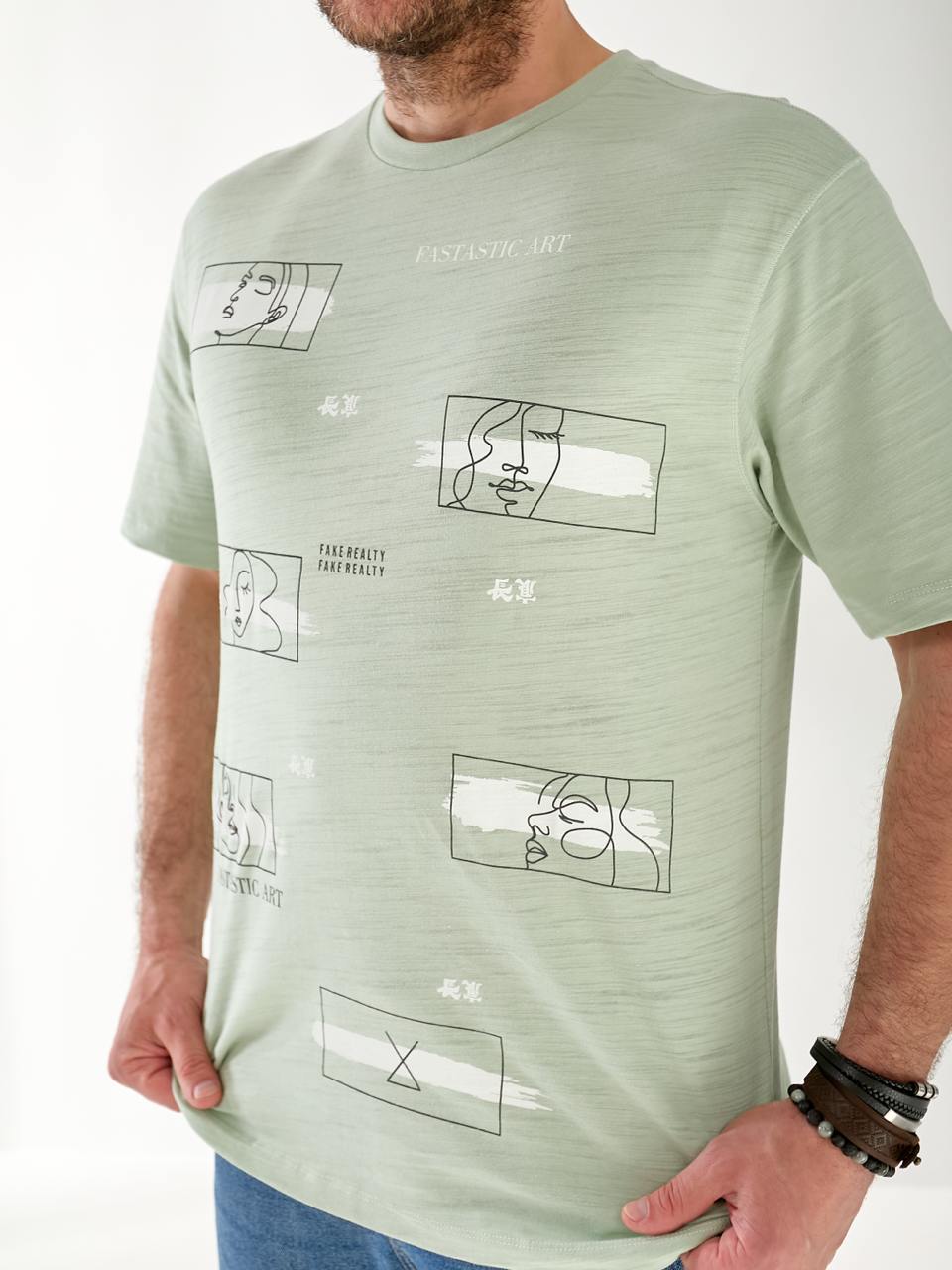 Чоловіча футболка з квадратами оливкового кольору 33228