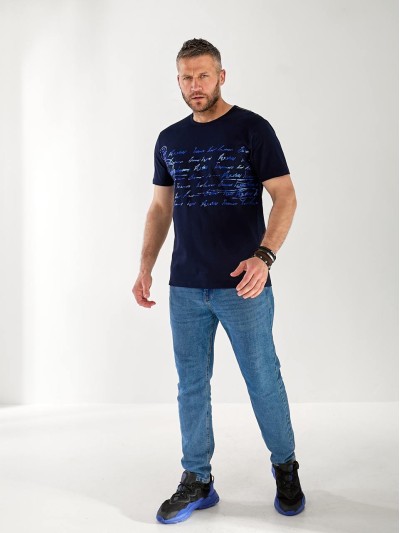 Чоловіча футболка з написом синього кольору 33468