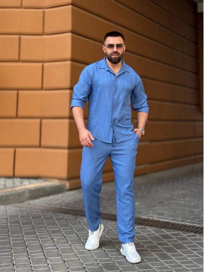 Чоловічий брючний костюм свiтло-синього кольору 33082