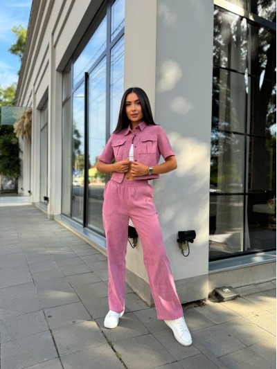 Женский прогулочный костюм из микро-вельвета пудрового цвета 28724