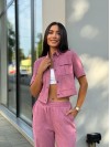 Жіночий прогулянковий костюм з мікро-вельвету пудрового кольору 28724
