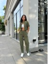 Жіночий прогулянковий костюм з мікро-вельвету кольору хакi 28725