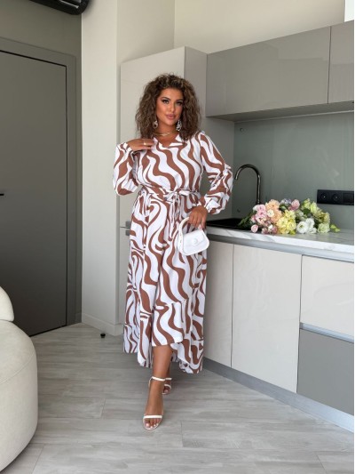 Легкое платье миди кофейного цвета 33801