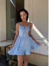 Платье на бретельках мини голубого цвета 33778