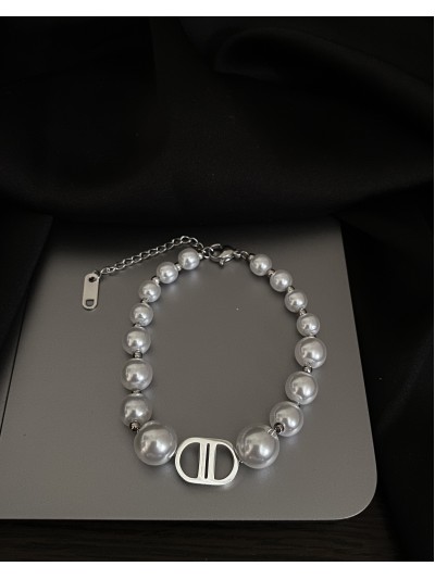 Жіночий браслет з перлинами замок карабін срібного кольору 33819