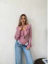 Однотонный боди с рюшами розового цвета 35540