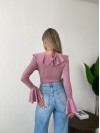 Однотонный боди с рюшами розового цвета 35540