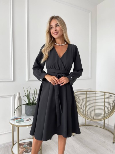Платье миди с поясом, чёрного цвета 24226