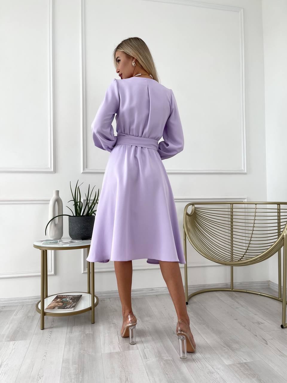 Платье миди с поясом, лавандового цвета 24228