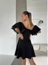 Сукня міні кльош з пишним рукавом чорного кольору 32660
