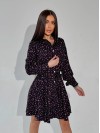 Сукня-сорочка кльош із поясом у квітку чорного кольору 32505