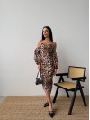 Сукня з відкритими плечима леопард коричневого цвета 32869