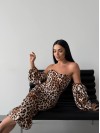 Сукня з відкритими плечима леопард коричневого цвета 32869