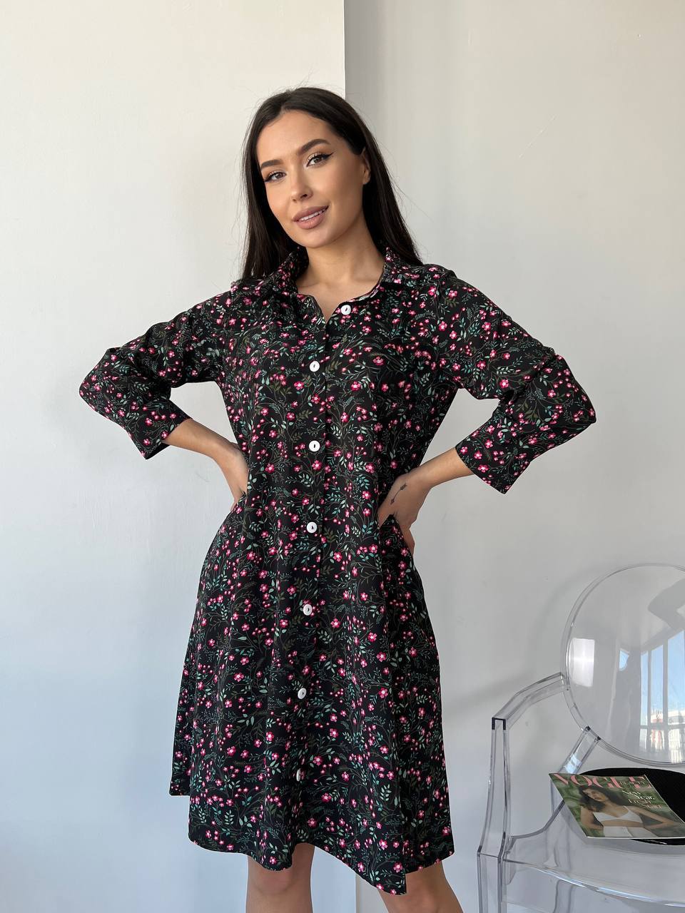 Платье с поясом черного цвета 26882