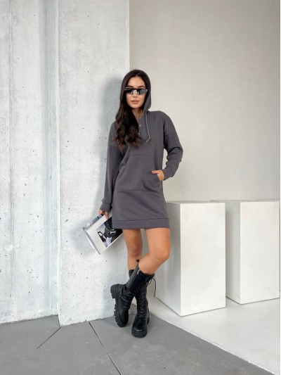 Платье-туника на флисе графитового цвета 29375