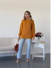 Подовжиний жіночий светр жовтого кольору 34277