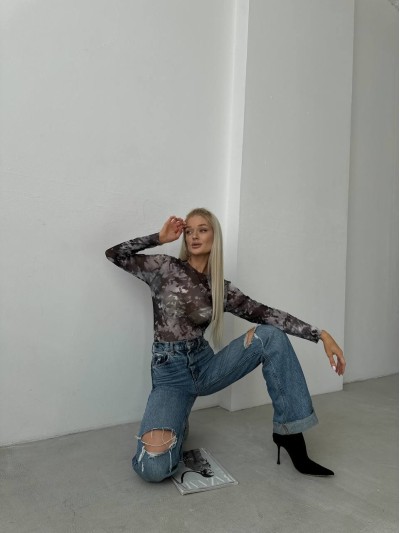 Чудовий лонгслів із сітки сірого кольору 28953