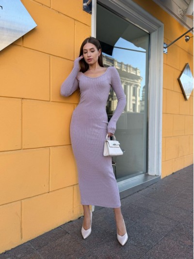 Приталена довга сукня з ангори лiлового кольору 35649
