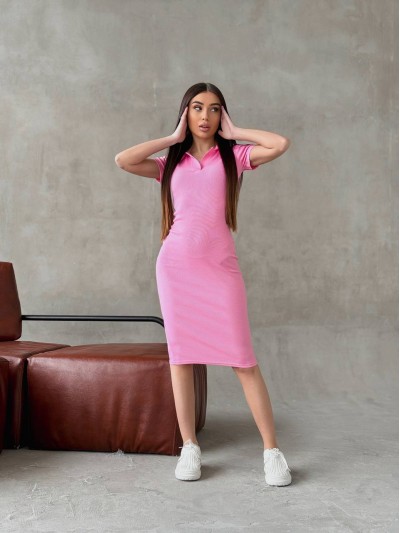 Приталена сукня-поло рожевого кольору 33401