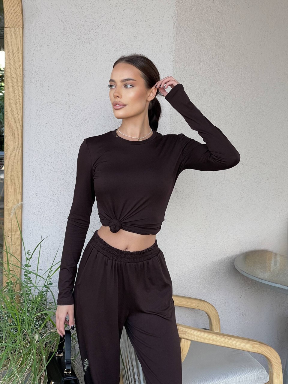 Прогулянковий жіночий костюм коричневого кольору 34567