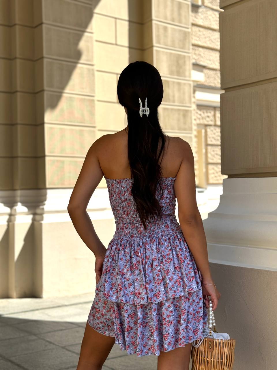 Пишна сукня міні в квітку лавандового кольору 31697