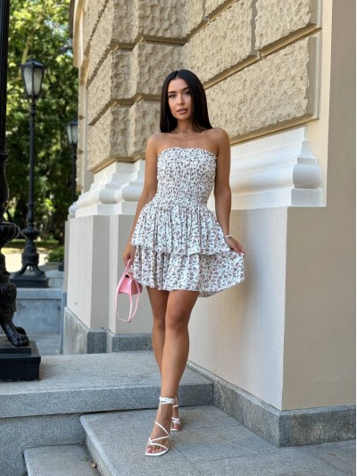 Пышное платье мини в цветок молочного цвета 31696