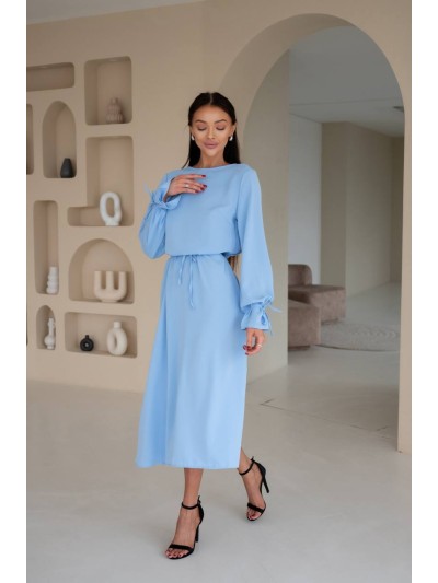 Романтическое платье миди голубого цвета 29087