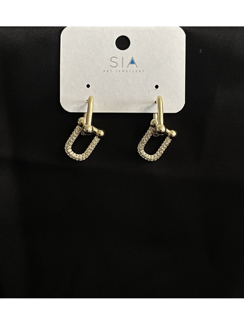 Серьги 2в1 с камушками английский замок золотого цвета 33746