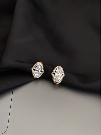 Сережки з великим каменем англійський замок золотого кольору 33834