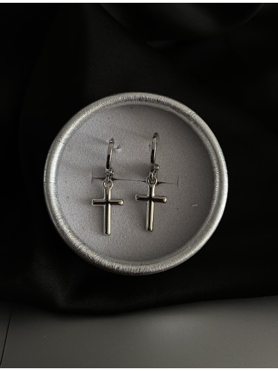 Сережки хрестики круглий замок срібного кольору 33833