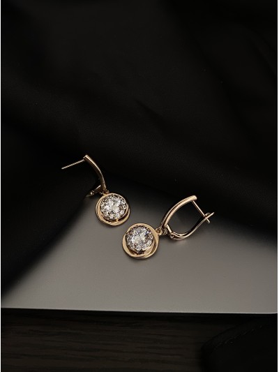 Сережки з великим каменем англійський замок золотого кольору 33823