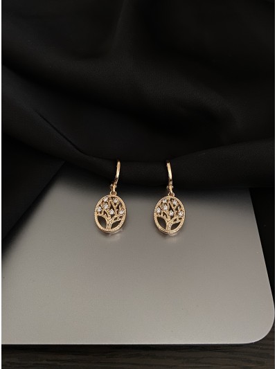 Сережки деревце з камінчиками круглий замок золотого кольору 33816