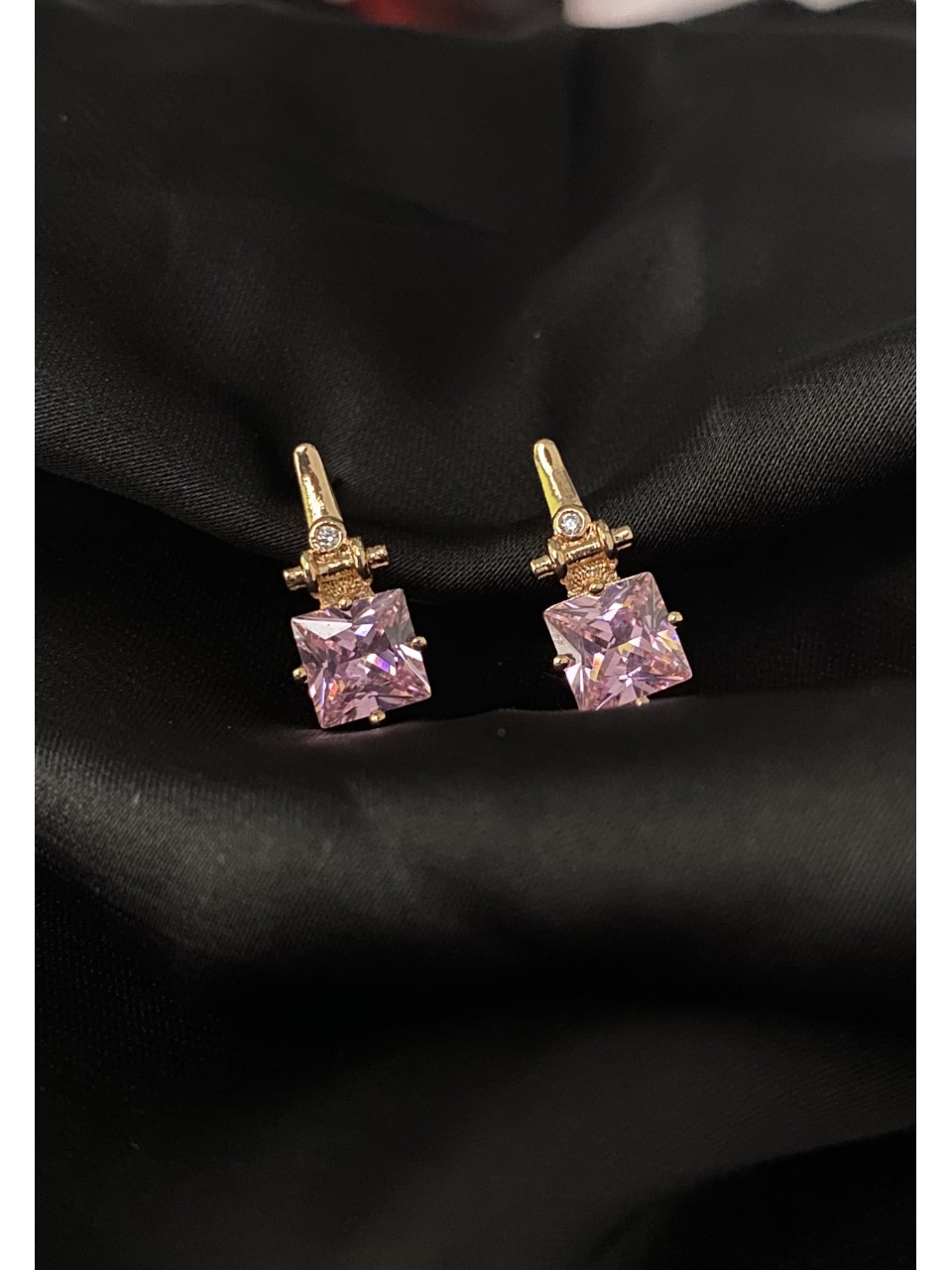 Сережки англійський замок  з позолотою рожевого кольору 30614