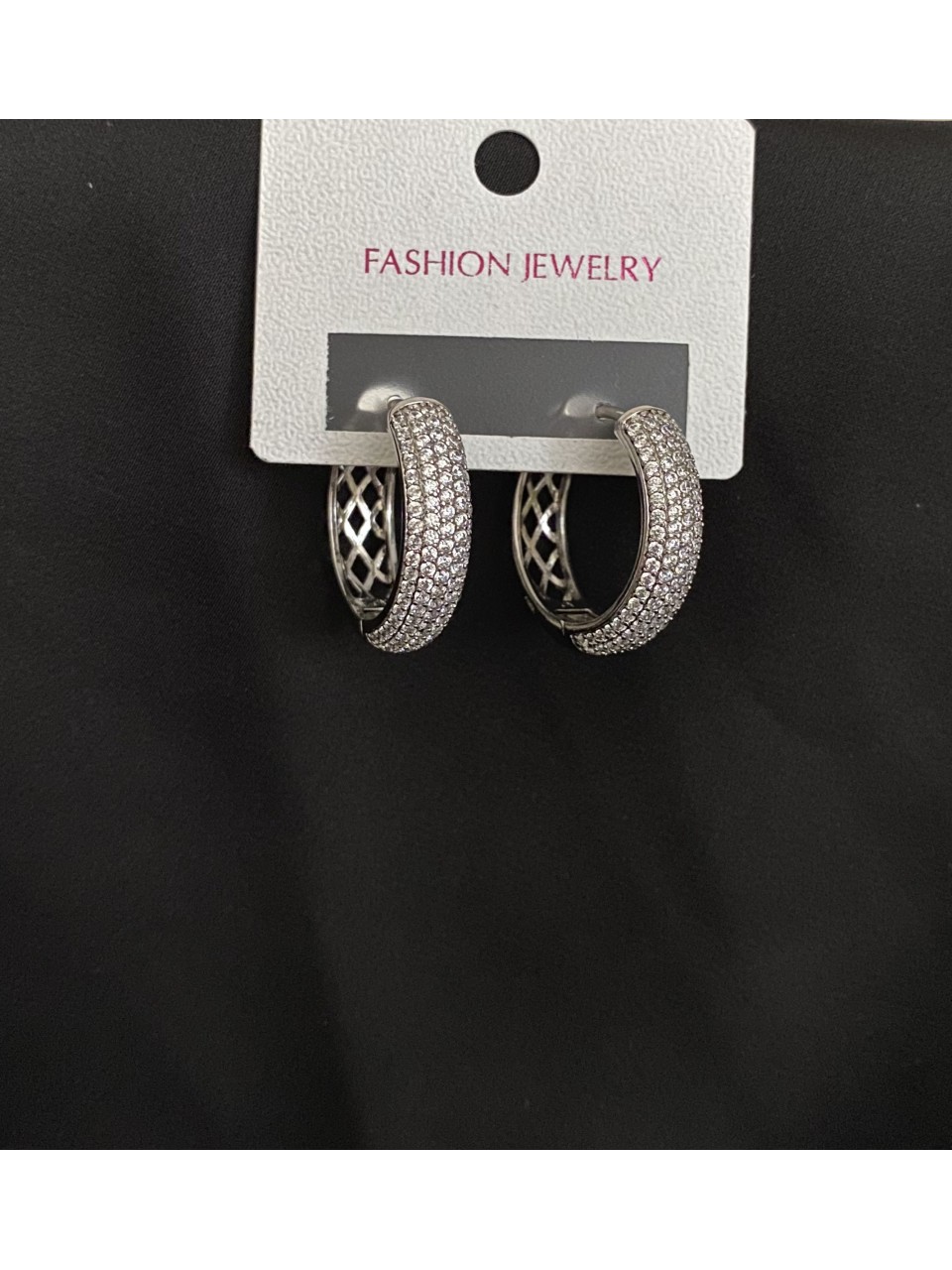 Серьги с камушками замок - кольцо серебряного цвета 32084