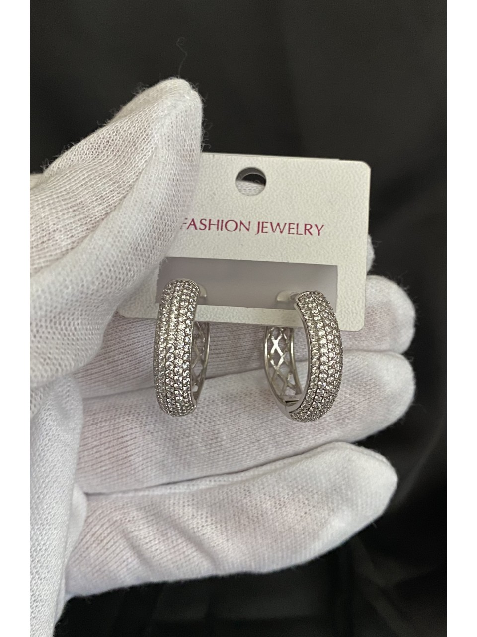 Серьги с камушками замок - кольцо серебряного цвета 32084