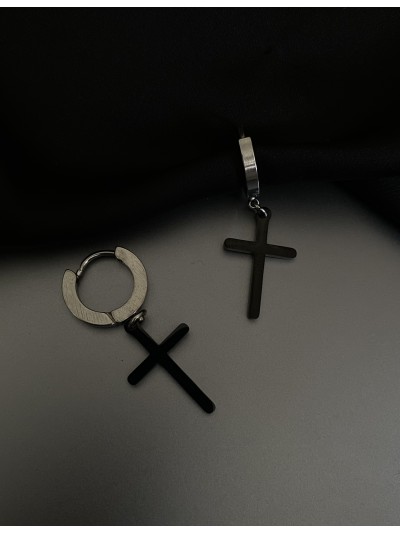Сережки Хрестики круглий замок чорного кольору 32019