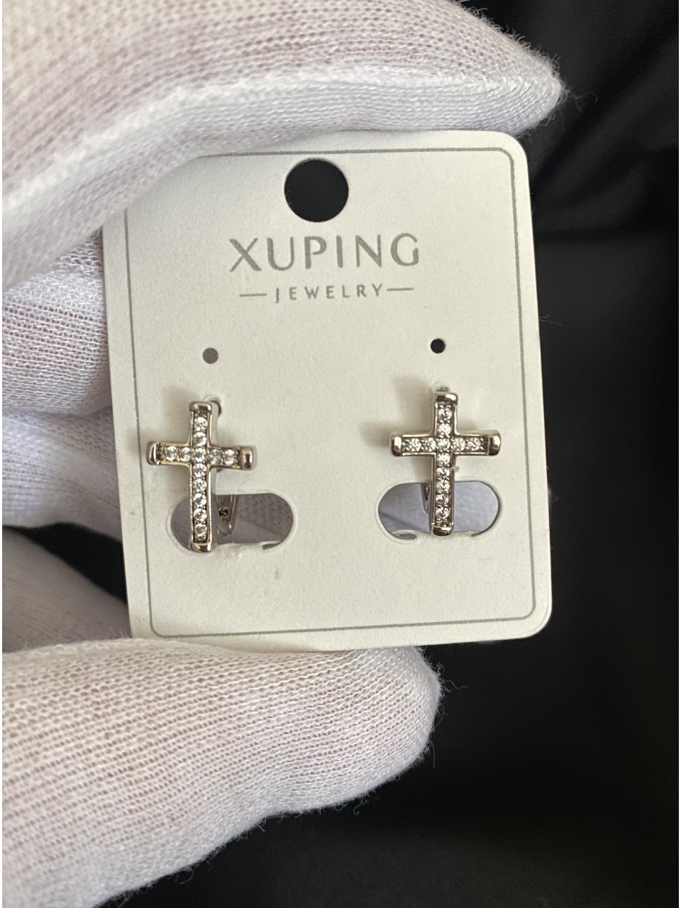 Сережки Хрестики англійський замок срібного кольору 32020