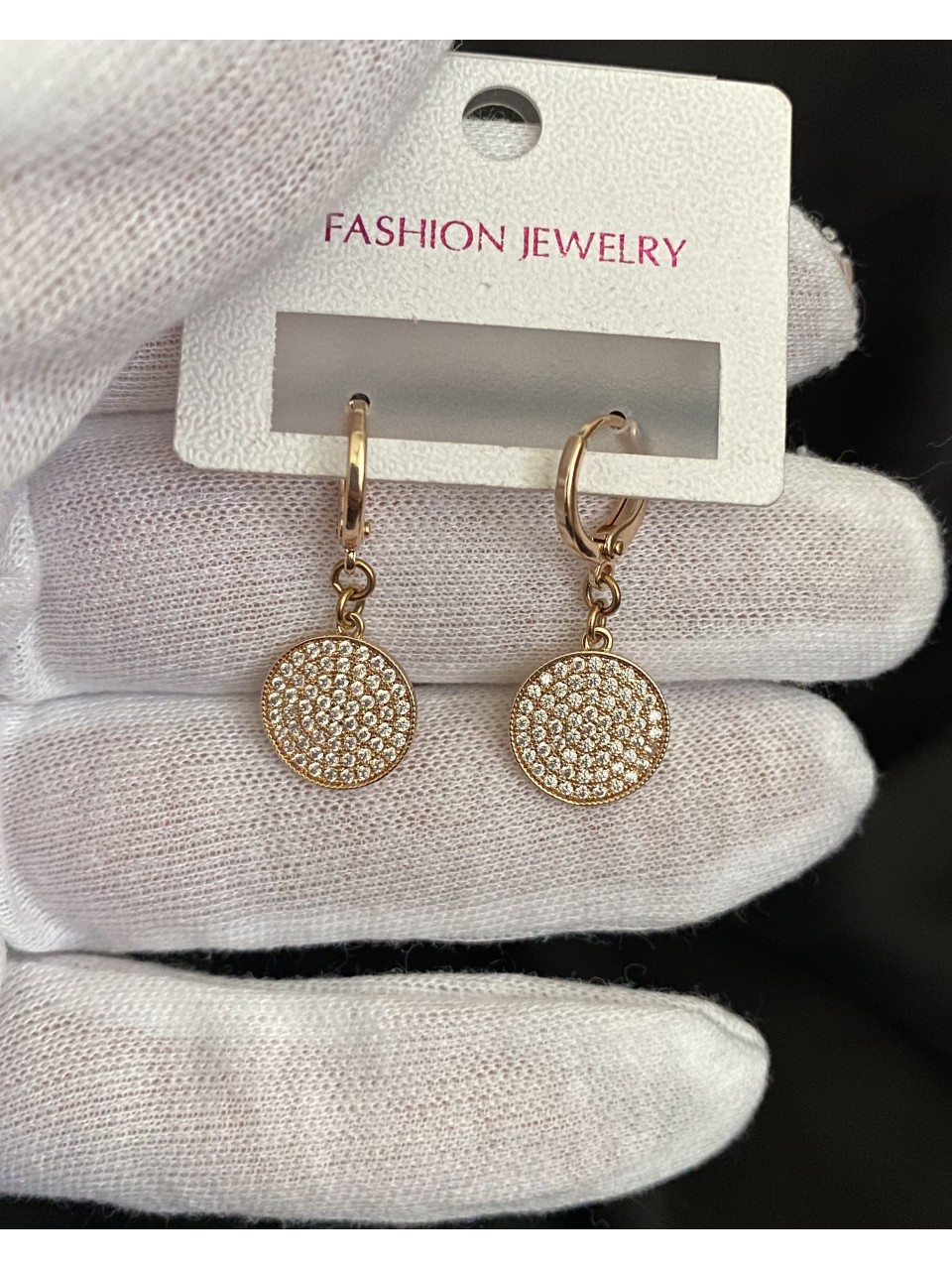 Сережки з камінчиками круглий замок золотого кольору 32598