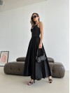 Довга шовкова спідниця чорного кольору 32980
