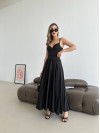 Довга шовкова спідниця чорного кольору 32980