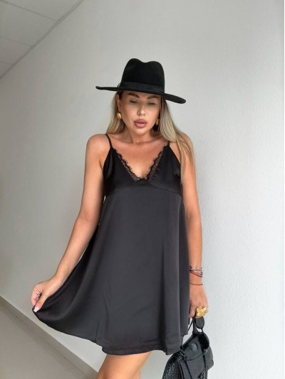 Шелковое платье-комбинация мини черного цвета 32447