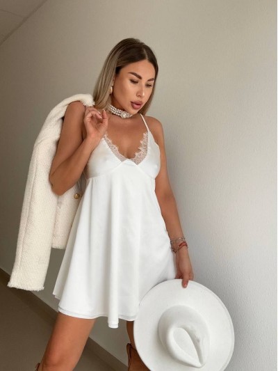 Шелковое платье-комбинация мини молочного цвета 32448