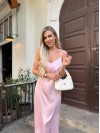 Шовкова сукня міді на бретельках рожевого кольору 33523