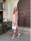 Шовкова сукня міді на бретельках рожевого кольору 33523